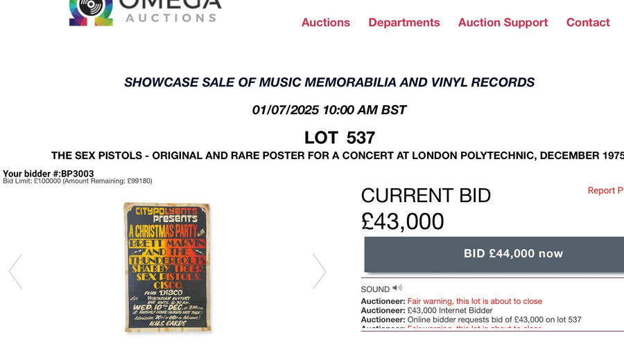 Sex Pistols 1975 Gig Poster Sells For Just Under £55,000.00!
