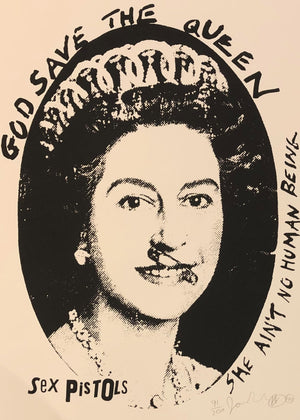 God Save The Queen Postage Stamp (Black & White)